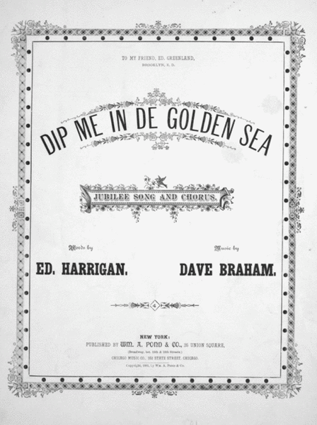 Dip Me In De Golden Sea. Jubilee Song and Chorus