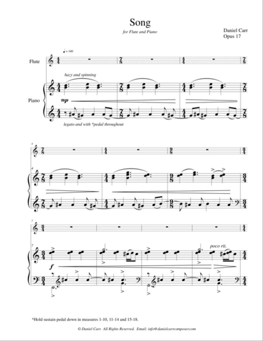 Song for Flute (or Violin) and Piano - Opus 17 Small Ensemble scores gallery preview page 3