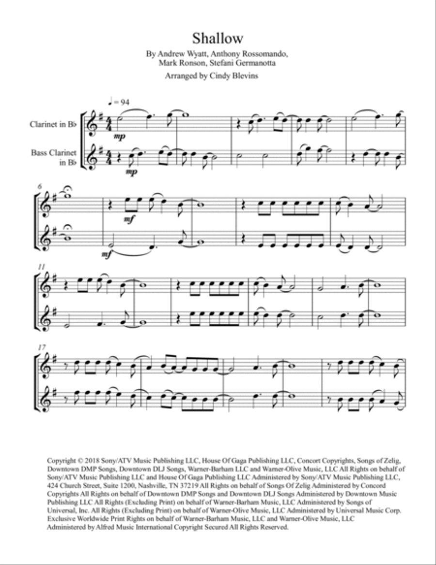 Shallow Clarinet Duet scores gallery preview page 2