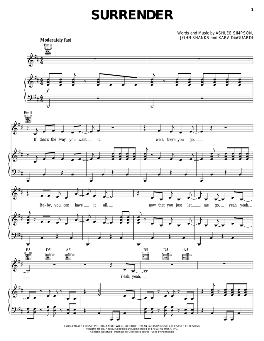 Surrender Surrender Piano, Vocal, Guitar scores gallery preview page 1