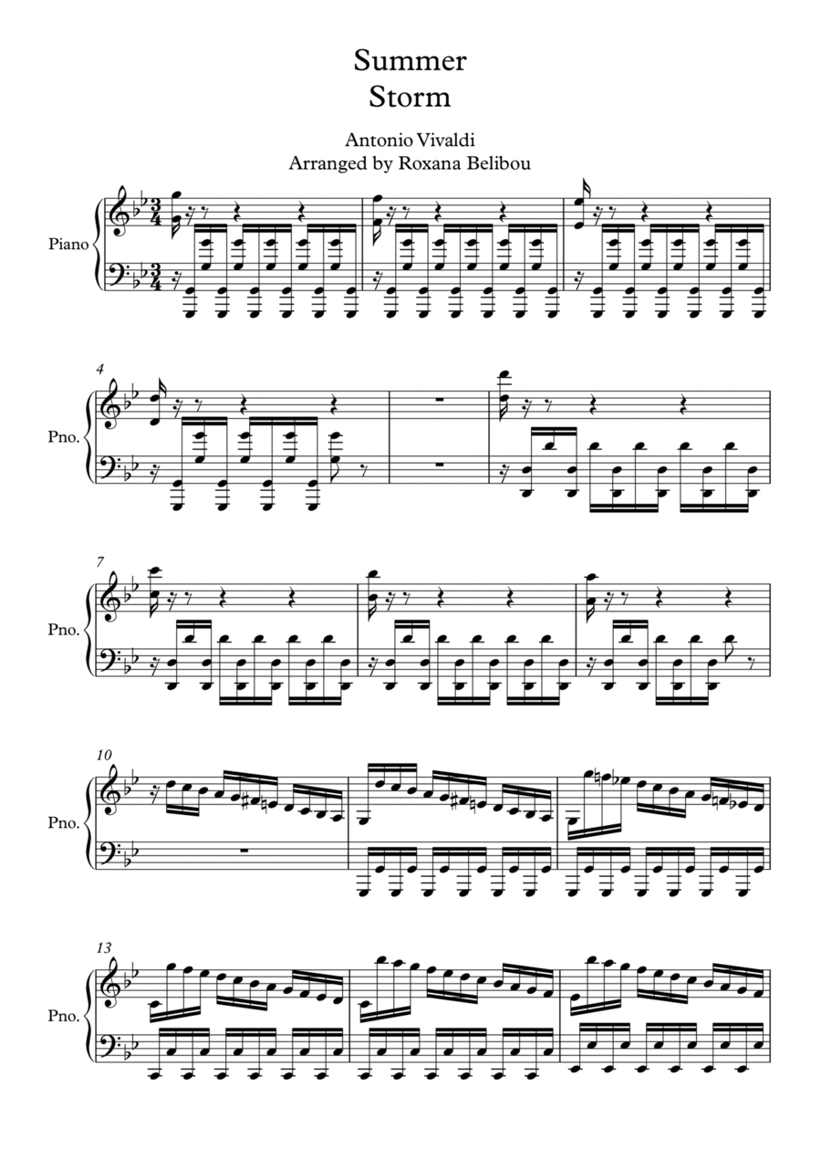 Summer (Storm) from The Four Seasons Vivaldi Piano Piano Solo scores gallery preview page 1
