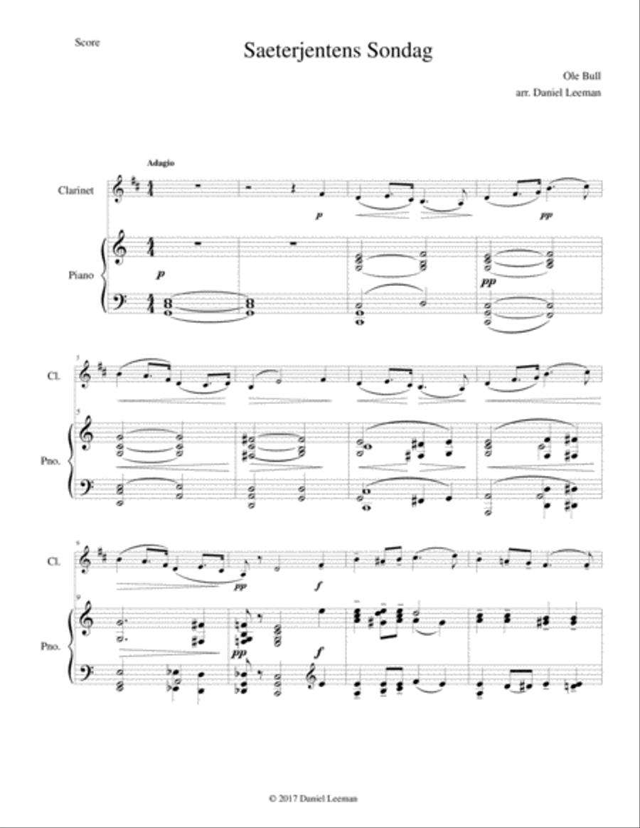 Saeterjentens Sondag for Clarinet & Piano Clarinet Solo scores gallery preview page 2