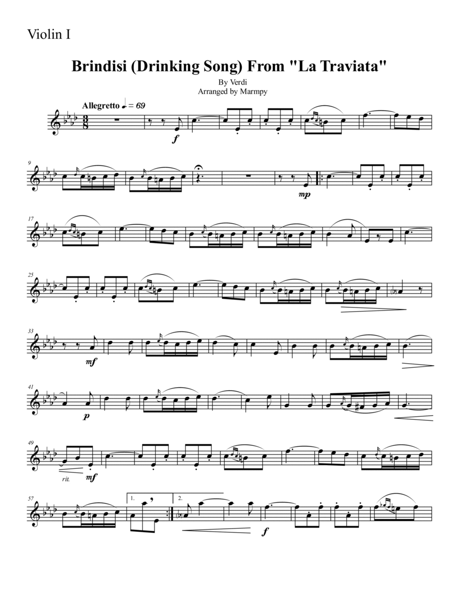 Brindisi (Drinking Song) from La Traviata (arranged for String Trio) String Trio scores gallery preview page 1
