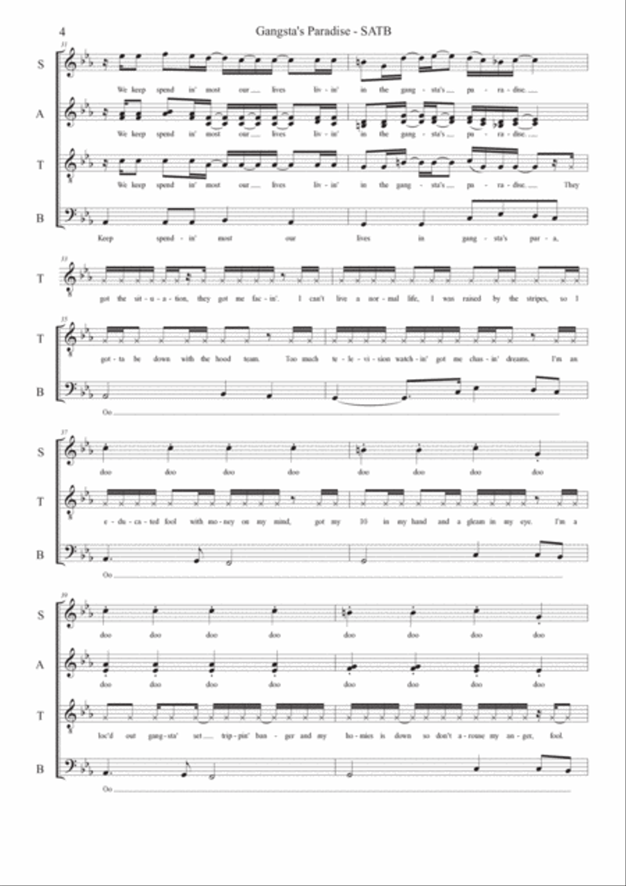 Gangsta's Paradise 4-Part scores gallery preview page 4