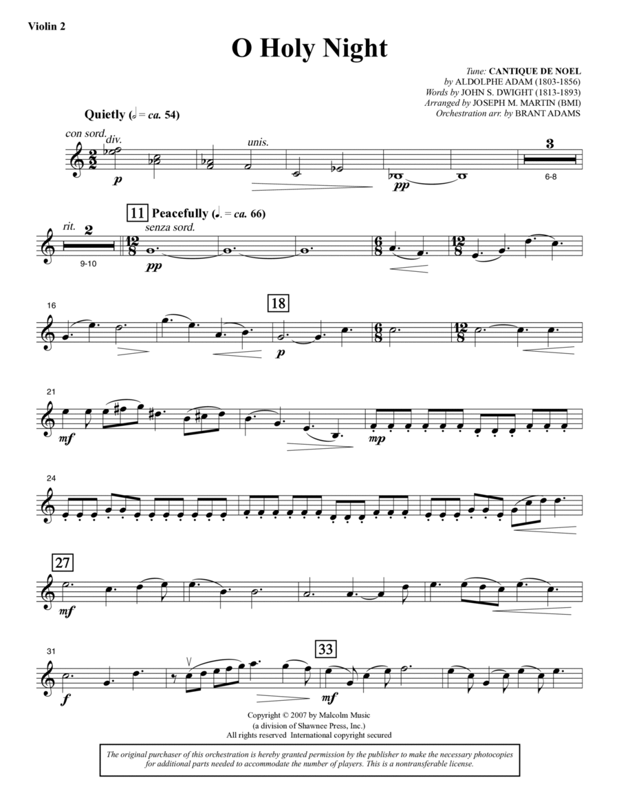 O Holy Night (from Carols For Choir And Congregation) - Violin 2 Choir scores gallery preview page 1