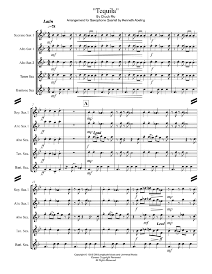 Tequila Saxophone Quartet scores gallery preview page 2