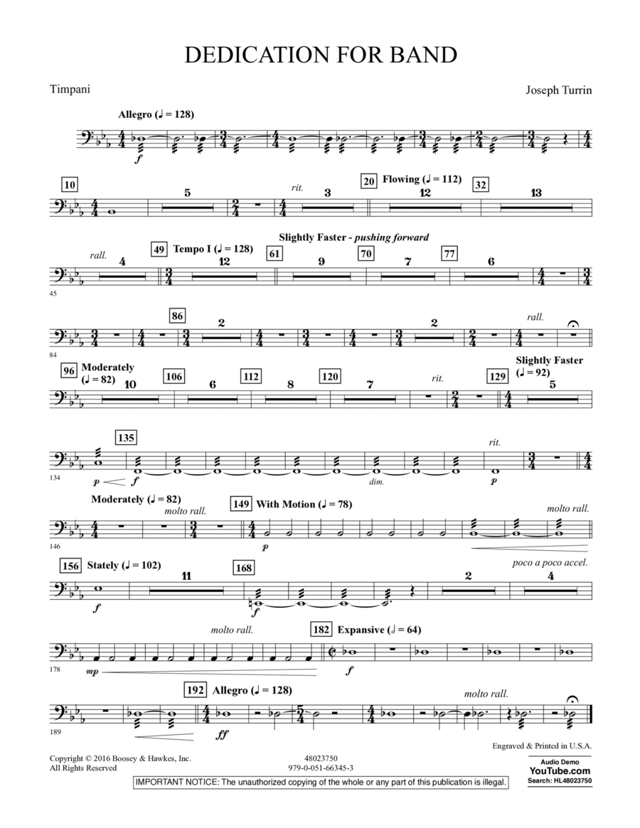 Dedication for Band - Timpani Percussion scores gallery preview page 1