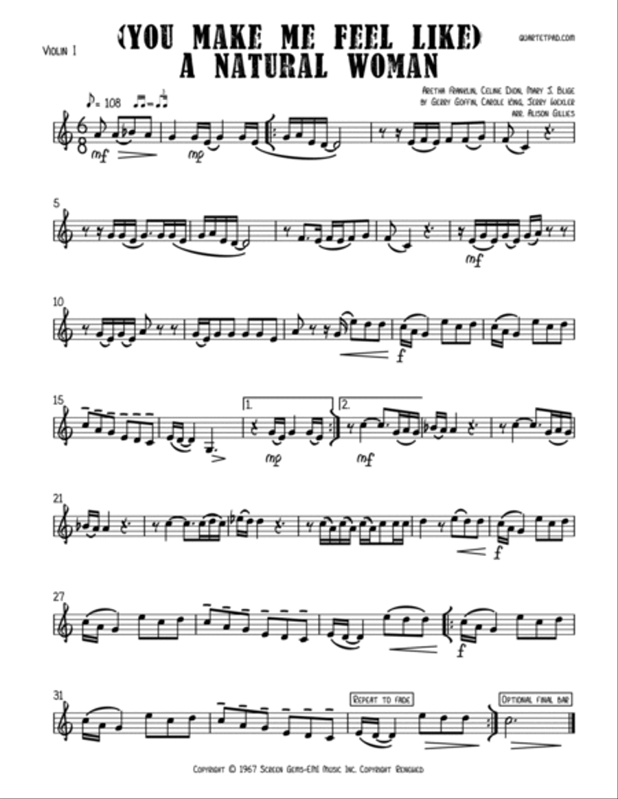 (you Make Me Feel Like) A Natural Woman String Quartet scores gallery preview page 4