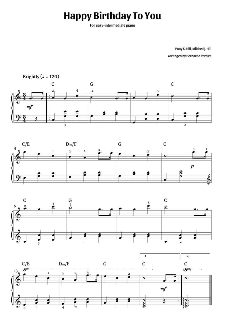 Happy Birthday To You (easy-intermediate piano – C major) Piano Solo scores gallery preview page 1