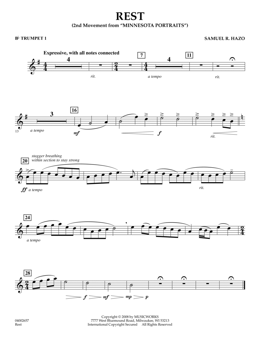 Rest (Mvt. 2 of "Minnesota Portraits") - Bb Trumpet 1