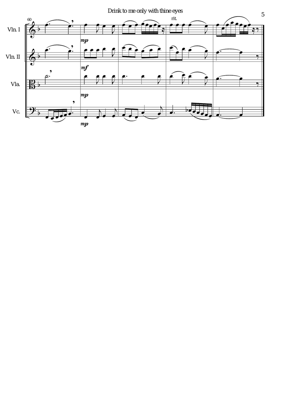Drink to me only with thine eyes for string quartet String Quartet scores gallery preview page 5