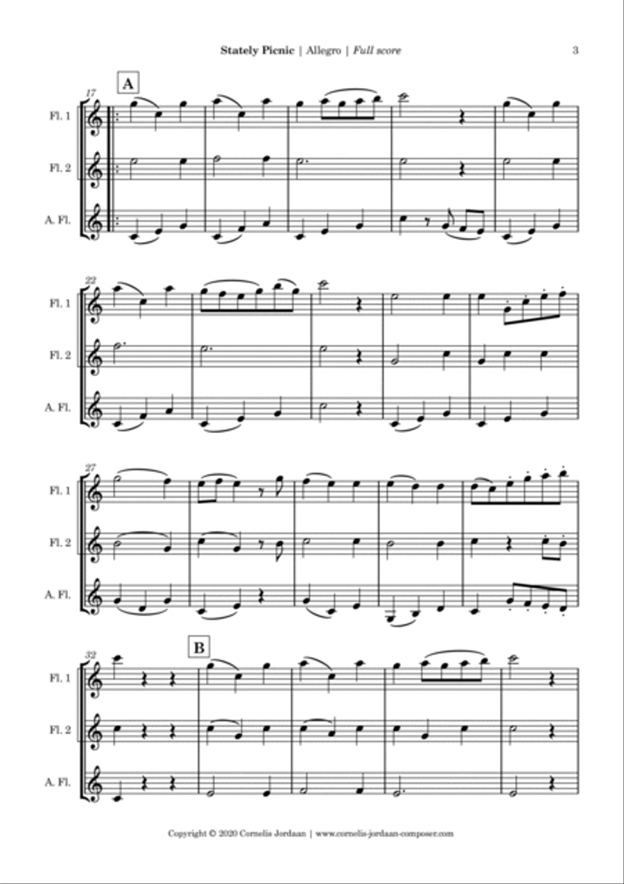 Stately Picnic, an easy trio for 2 flutes & alto flute Woodwind Trio scores gallery preview page 3