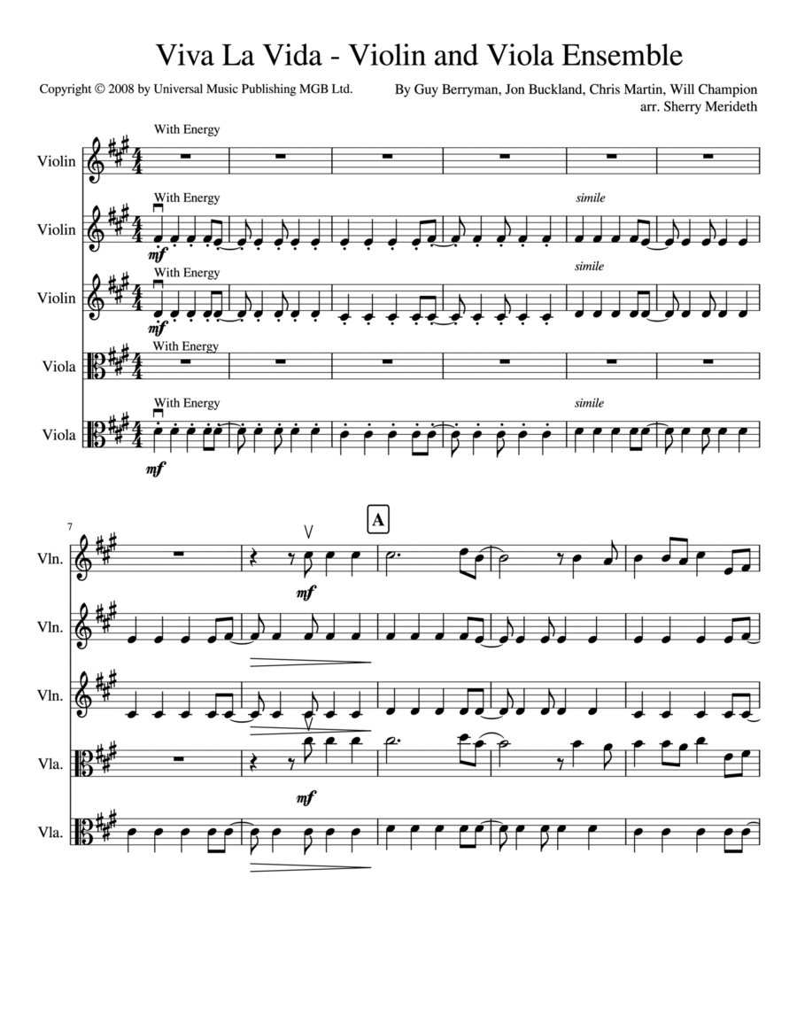 Viva La Vida Viva La Vida String Trio scores gallery preview page 1