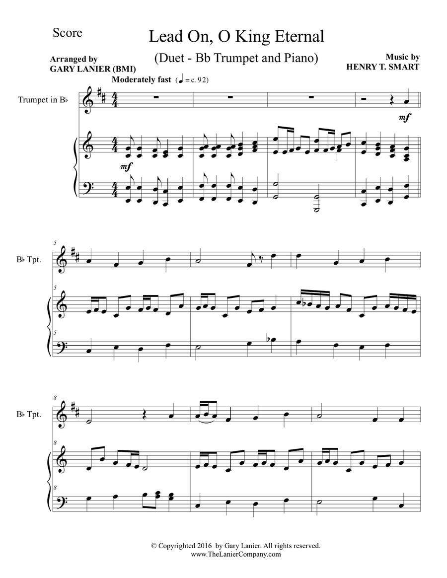 LEAD ON, O KING ETERNAL (Duet – Bb Trumpet & Piano with Parts) Trumpet Duet scores gallery preview page 2