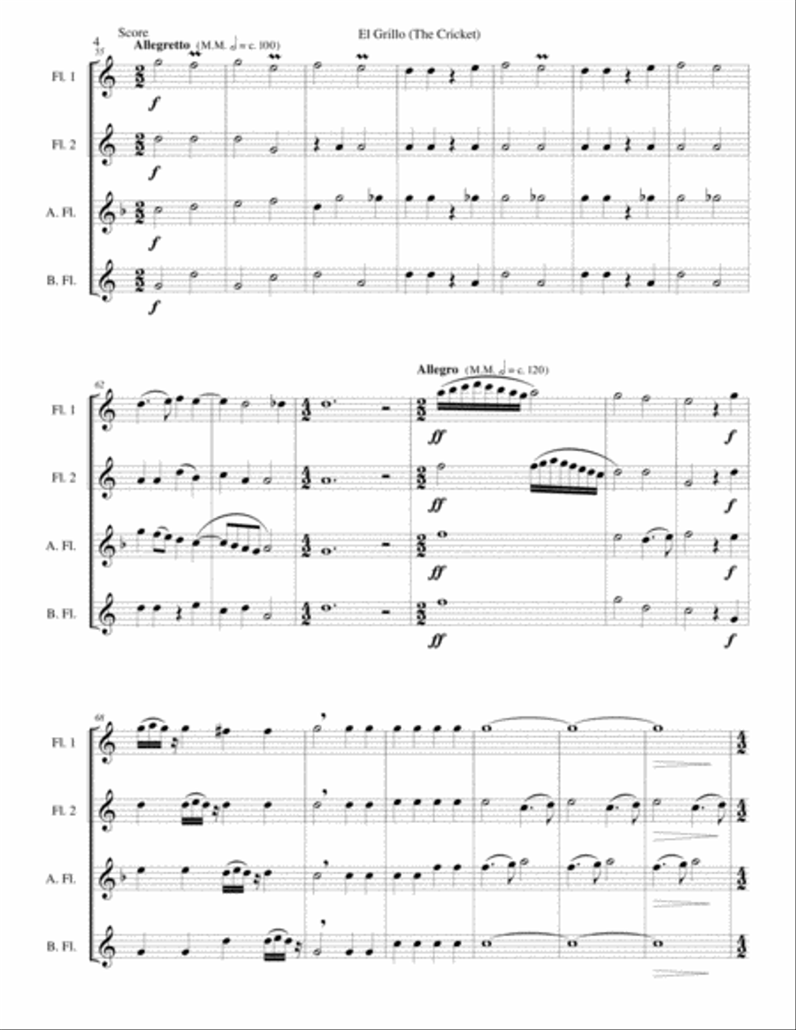 El Grillo (The cricket) - with decorations - for flute quartet Flute Quartet scores gallery preview page 4