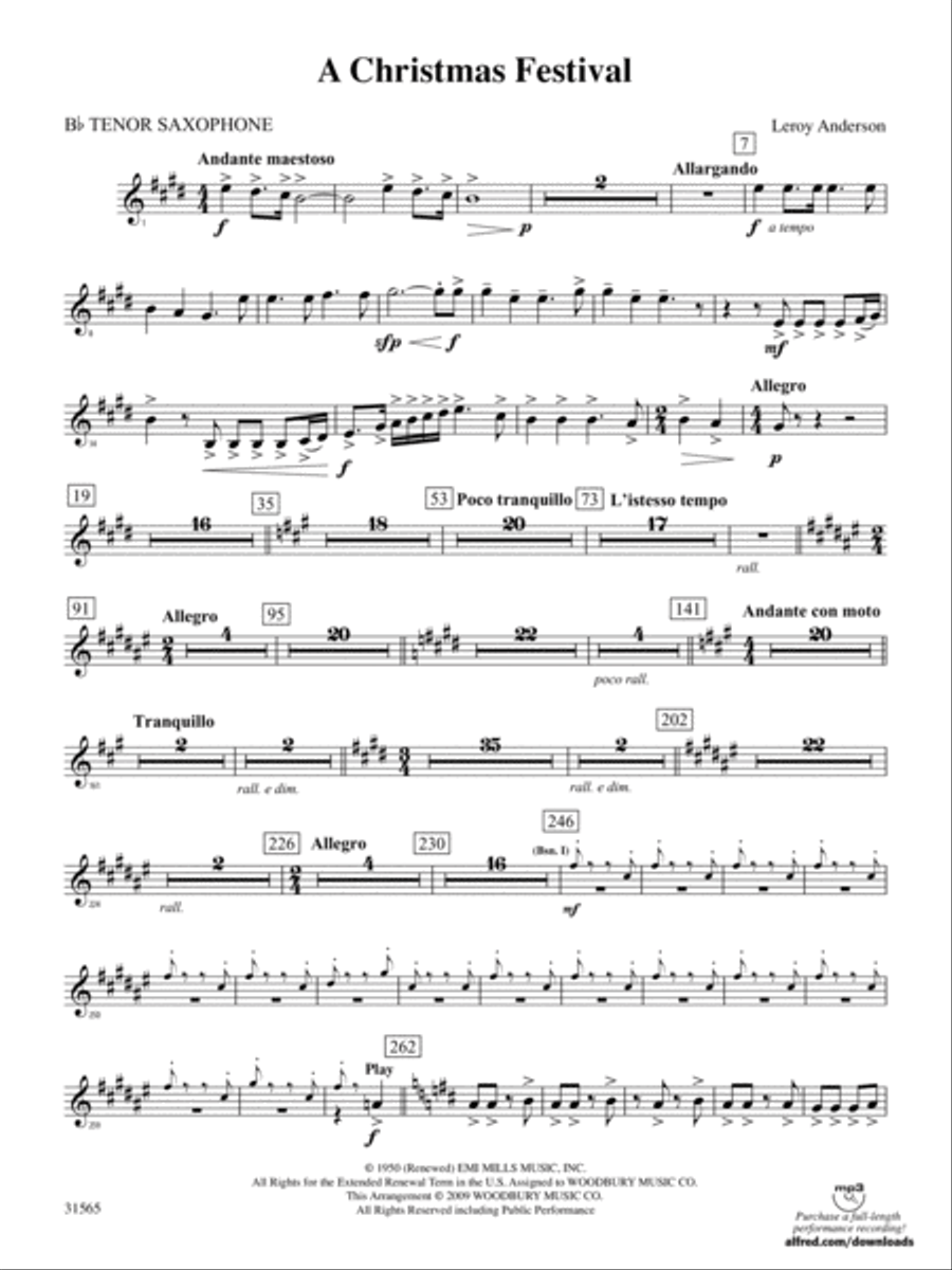 A Christmas Festival: B-flat Tenor Saxophone Full Orchestra scores gallery preview page 1