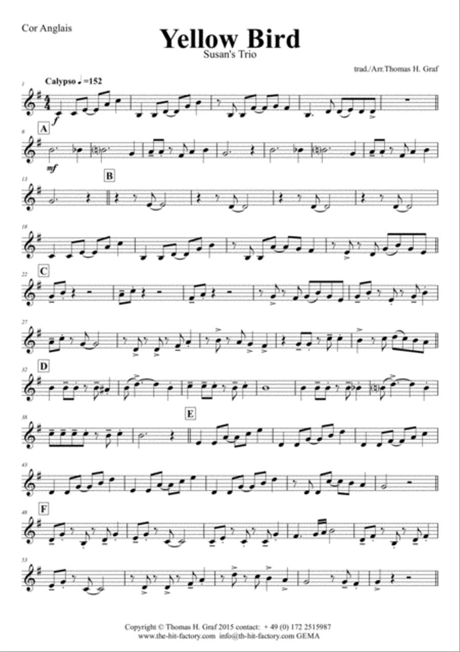 Yellow Bird - Haitian Folk Song - Calypso - Wind Trio Woodwind Trio scores gallery preview page 6