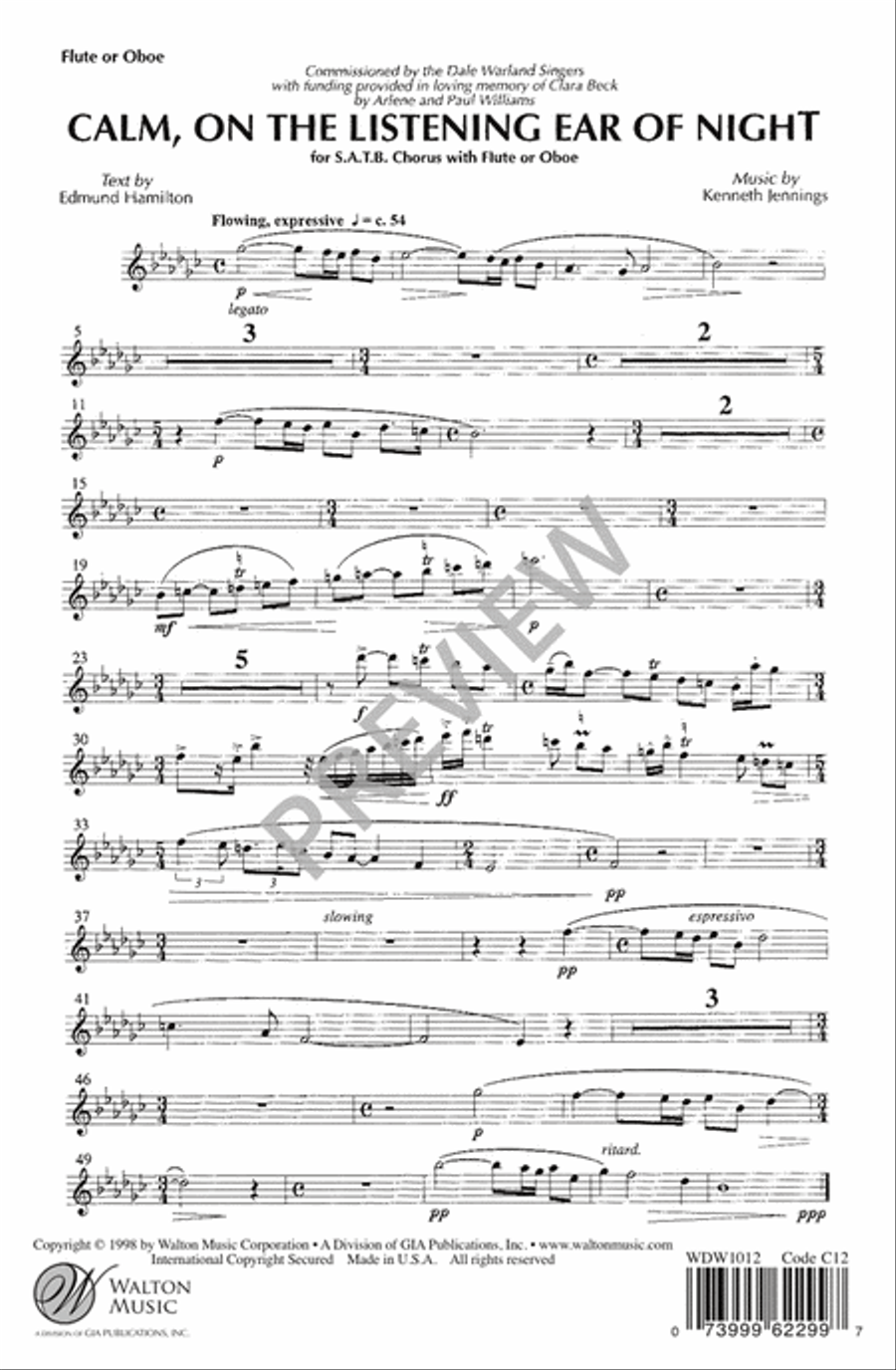 Calm on the Listening Ear of Night 4-Part scores gallery preview page 13