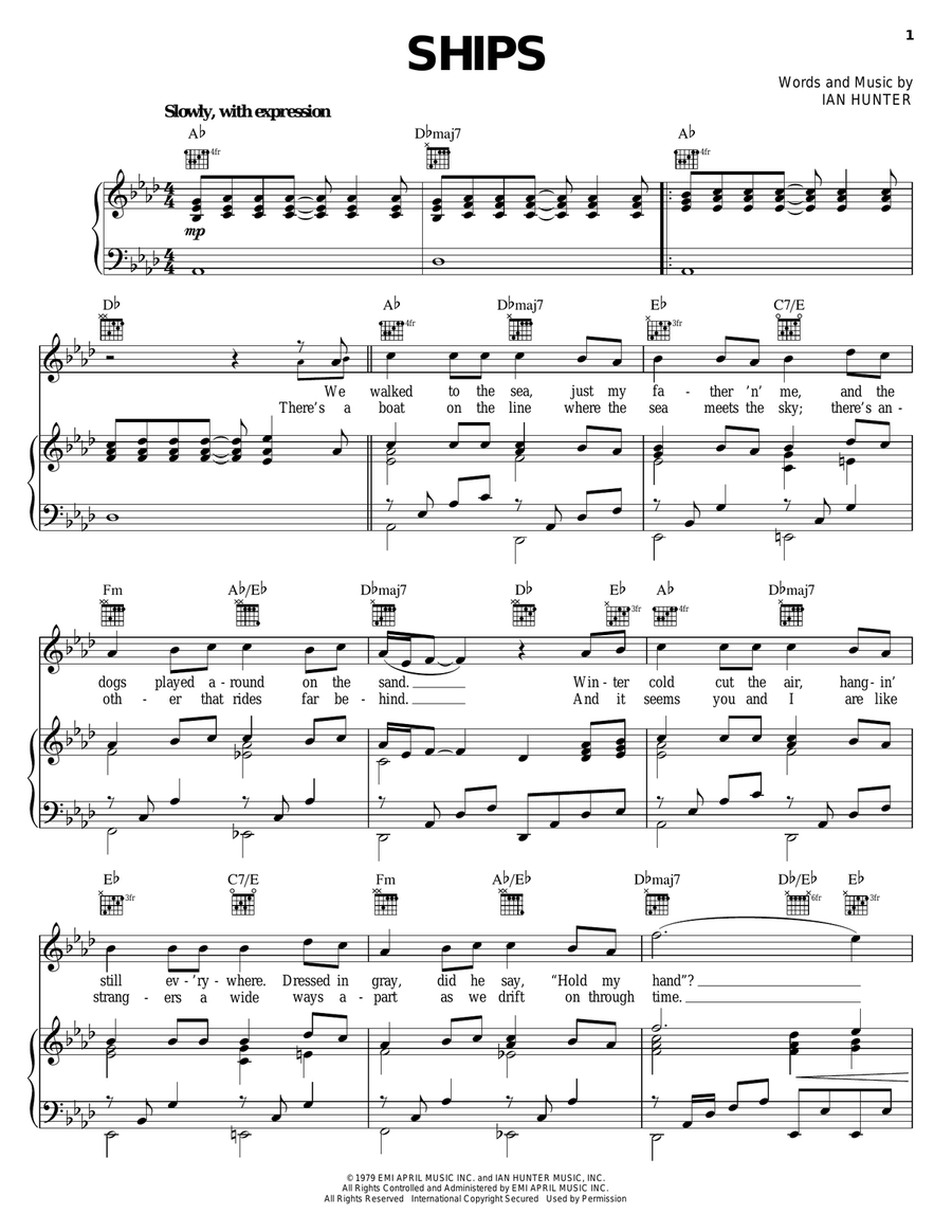 Ships Piano, Vocal, Guitar scores gallery preview page 1