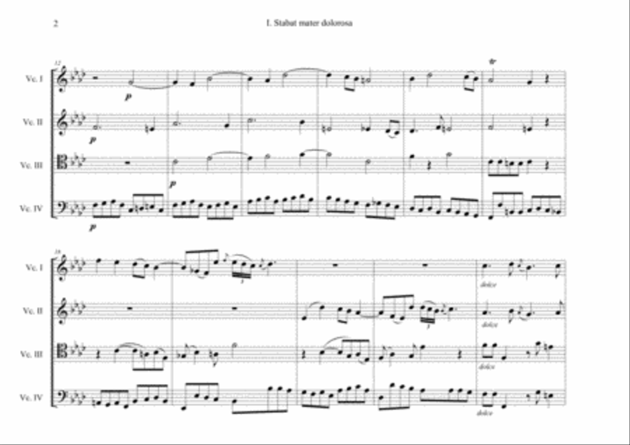 Pergolesi, Stabat mater dolorosa, from Stabat Mater for Cello quartet String Quartet scores gallery preview page 3