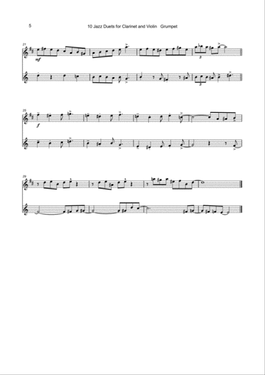 10 Jazz Duets for Clarinet and Violin Clarinet scores gallery preview page 6
