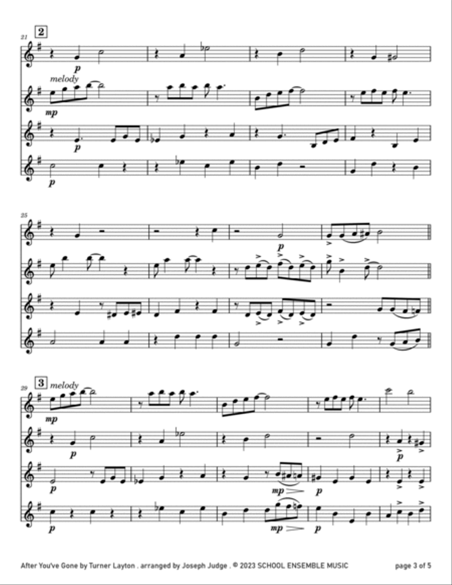 After You've Gone by Turner Layton for Clarinet Quartet in Schools Clarinet Quartet scores gallery preview page 3