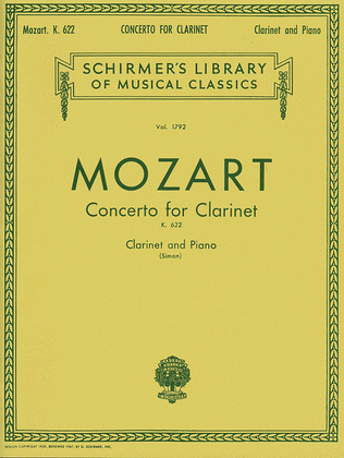 Book cover for Clarinet Concerto in Bb Major, K. 622