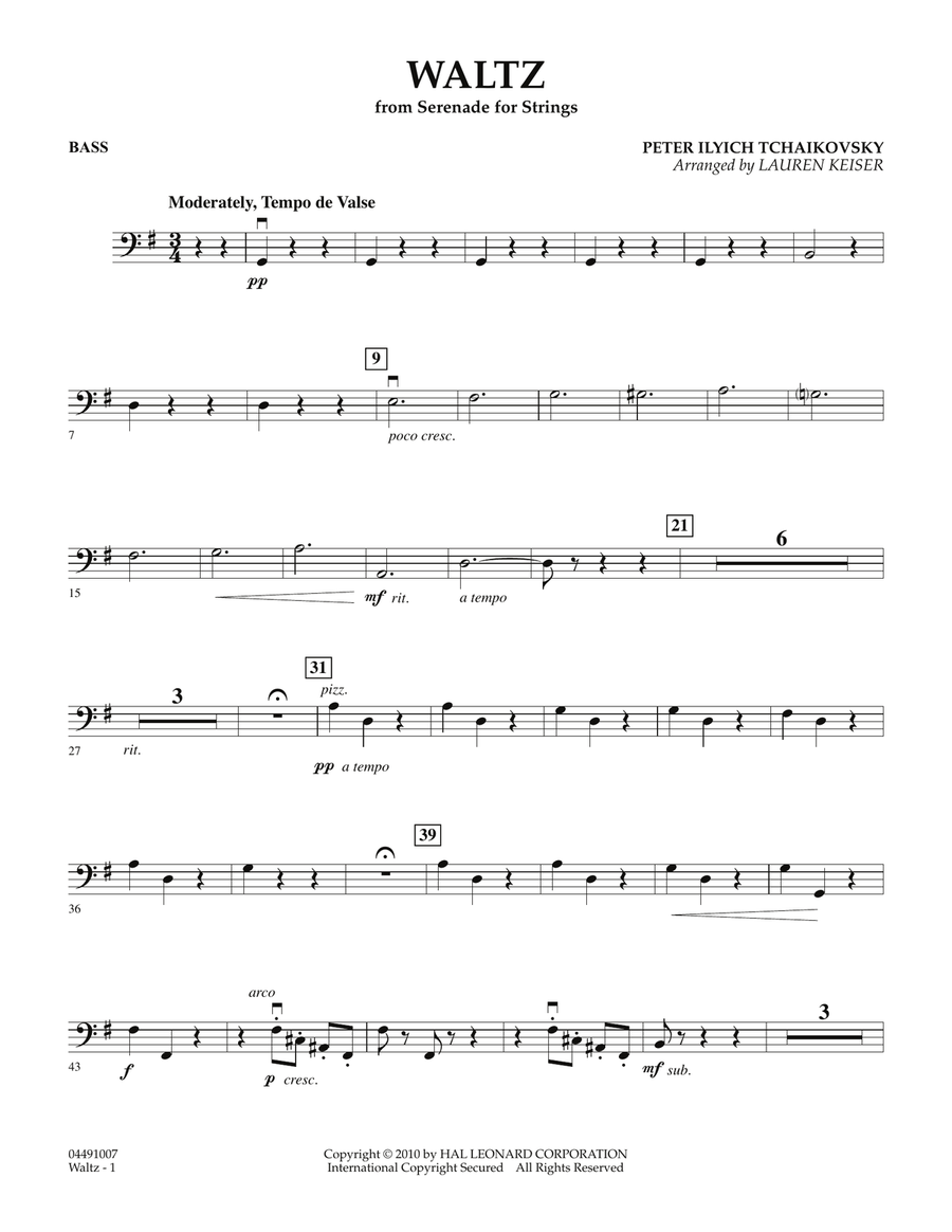 Waltz (from Serenade For Strings) - Bass String Orchestra scores gallery preview page 1