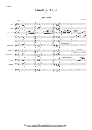 Mozart: Serenade No 10 in Bb "Gran Partita": Score only - woodwind ensemble (13 instruments)