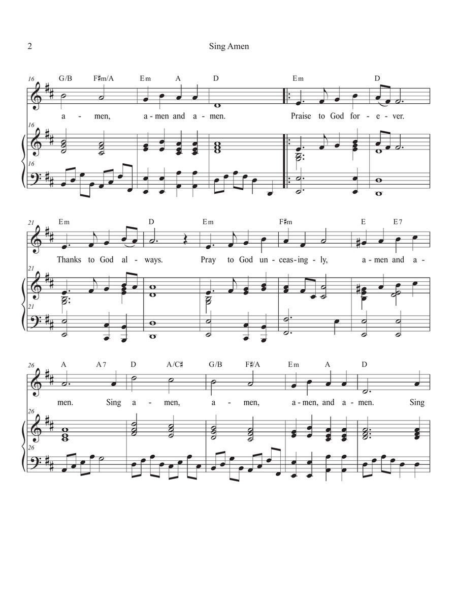 Sing Amen Piano, Vocal scores gallery preview page 2