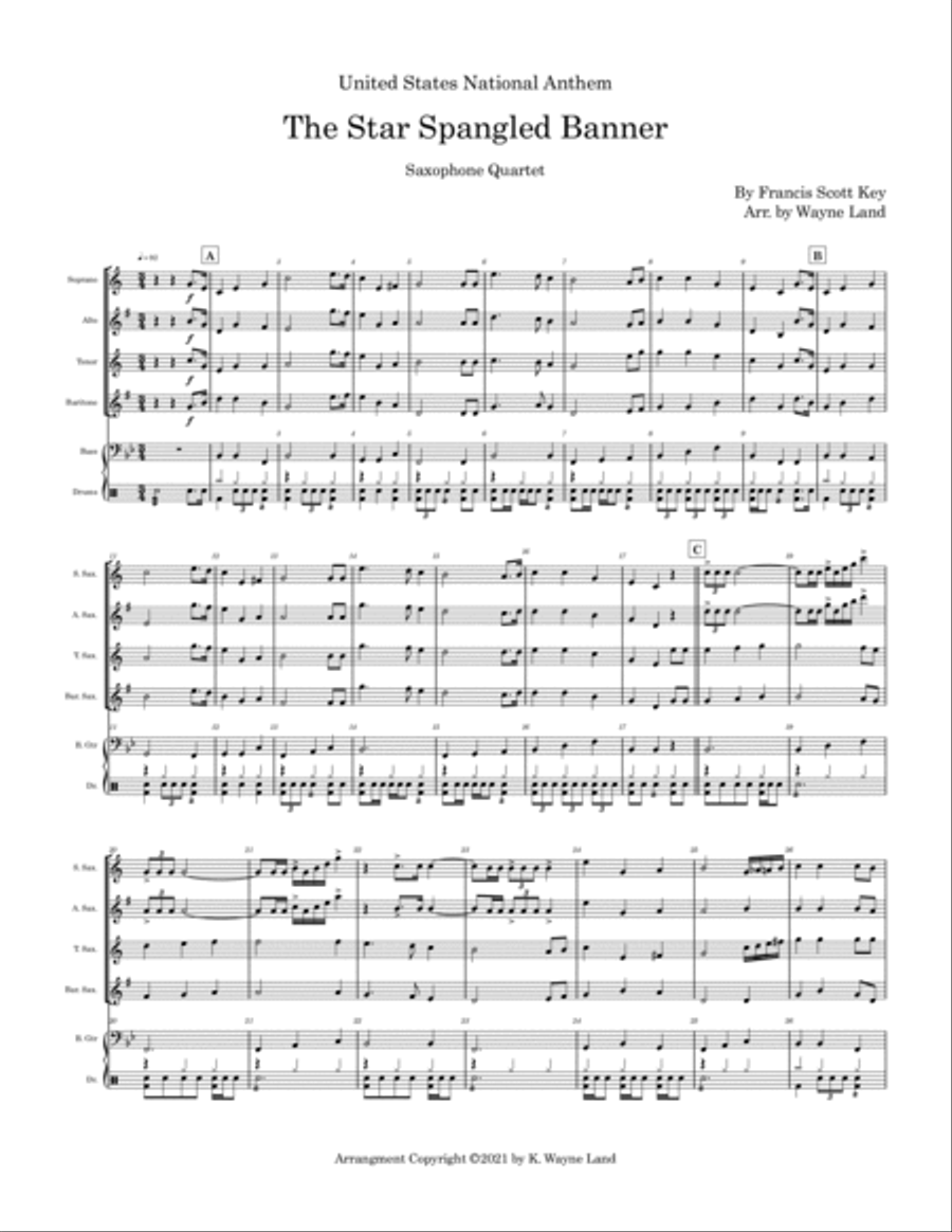 The Star Spangled Banner (Saxophone Quartet) Saxophone Quartet scores gallery preview page 2