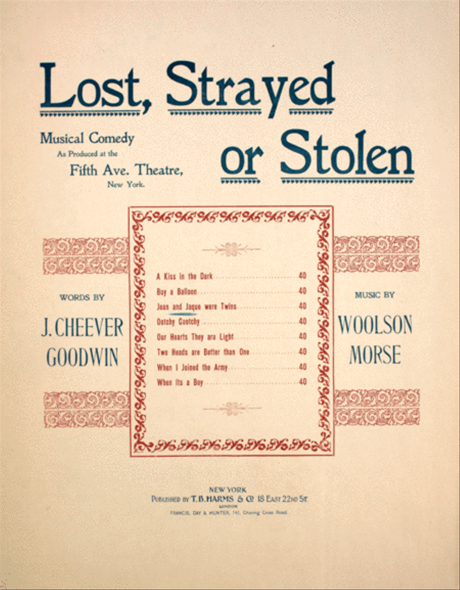 Lost, Strayed or Stolen. Musical Comedy. Jean and Jaque Were Twins Voice scores gallery preview page 1