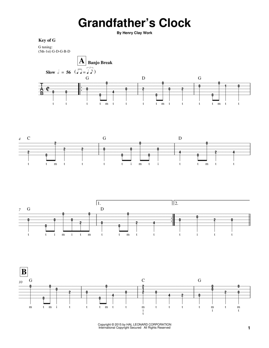 Grandfather's Clock Banjo scores gallery preview page 1