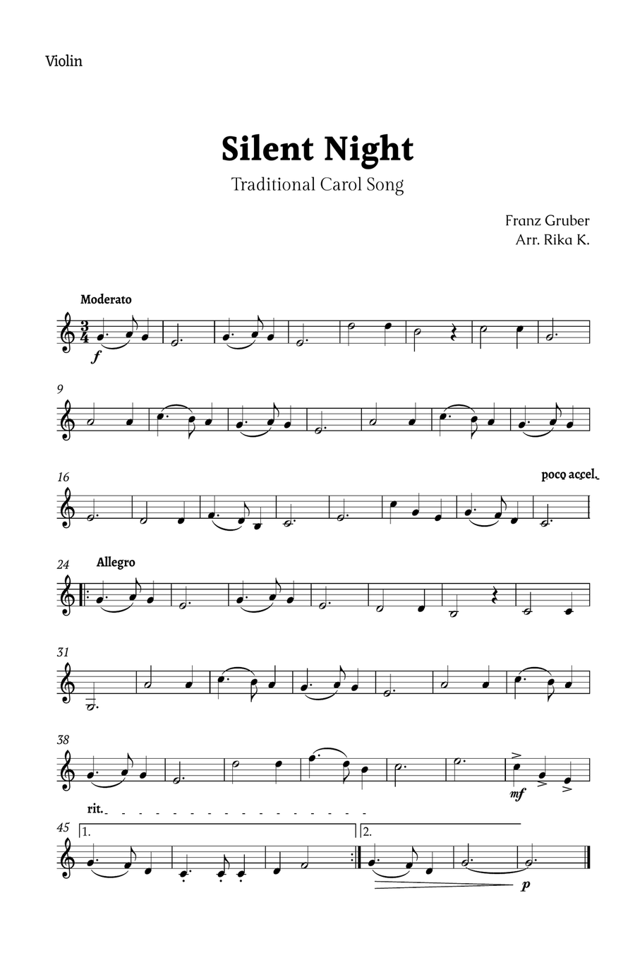 Silent Night for Violin Solo Violin Solo scores gallery preview page 1