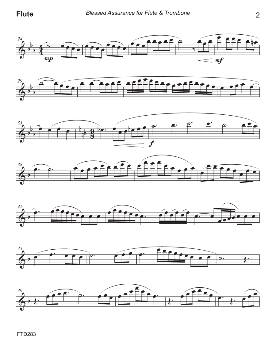 BLESSED ASSURANCE/JESU JOY OF MAN'S DESIRING - Flute & Trombone (unaccompanied) Flute scores gallery preview page 6