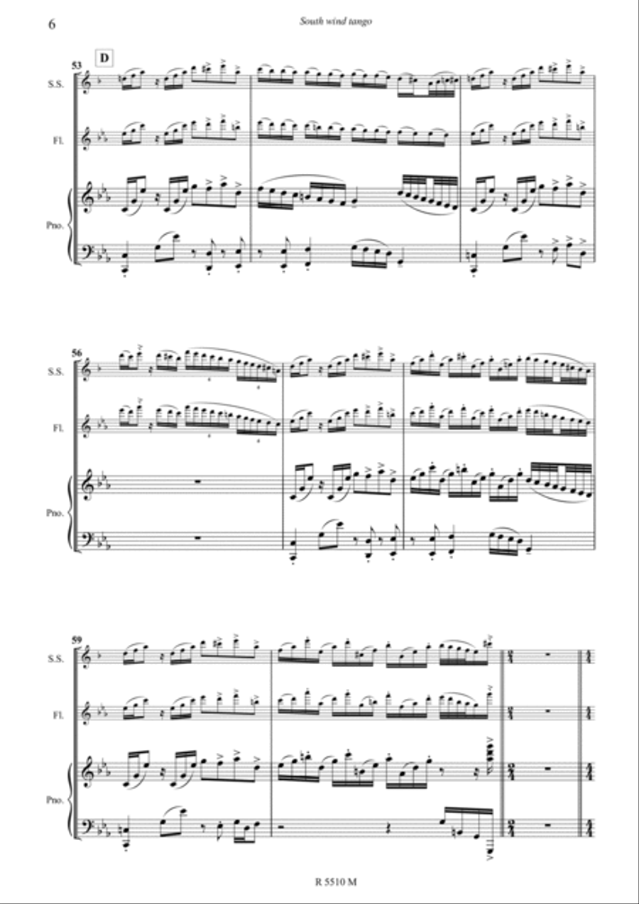 South wind tango pour soprano sax, flûte & piano Soprano Saxophone scores gallery preview page 7