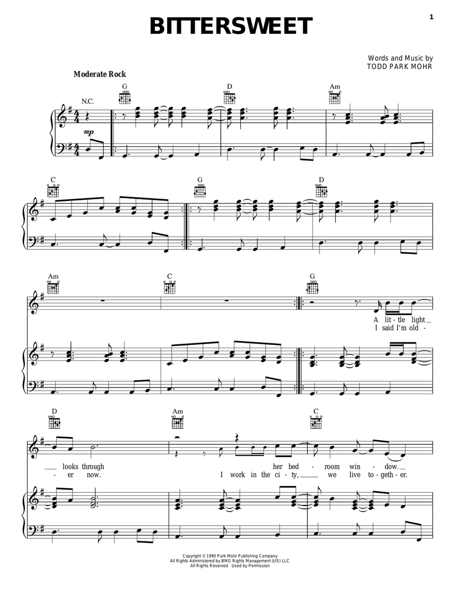 Bittersweet Bittersweet Piano, Vocal, Guitar scores gallery preview page 1