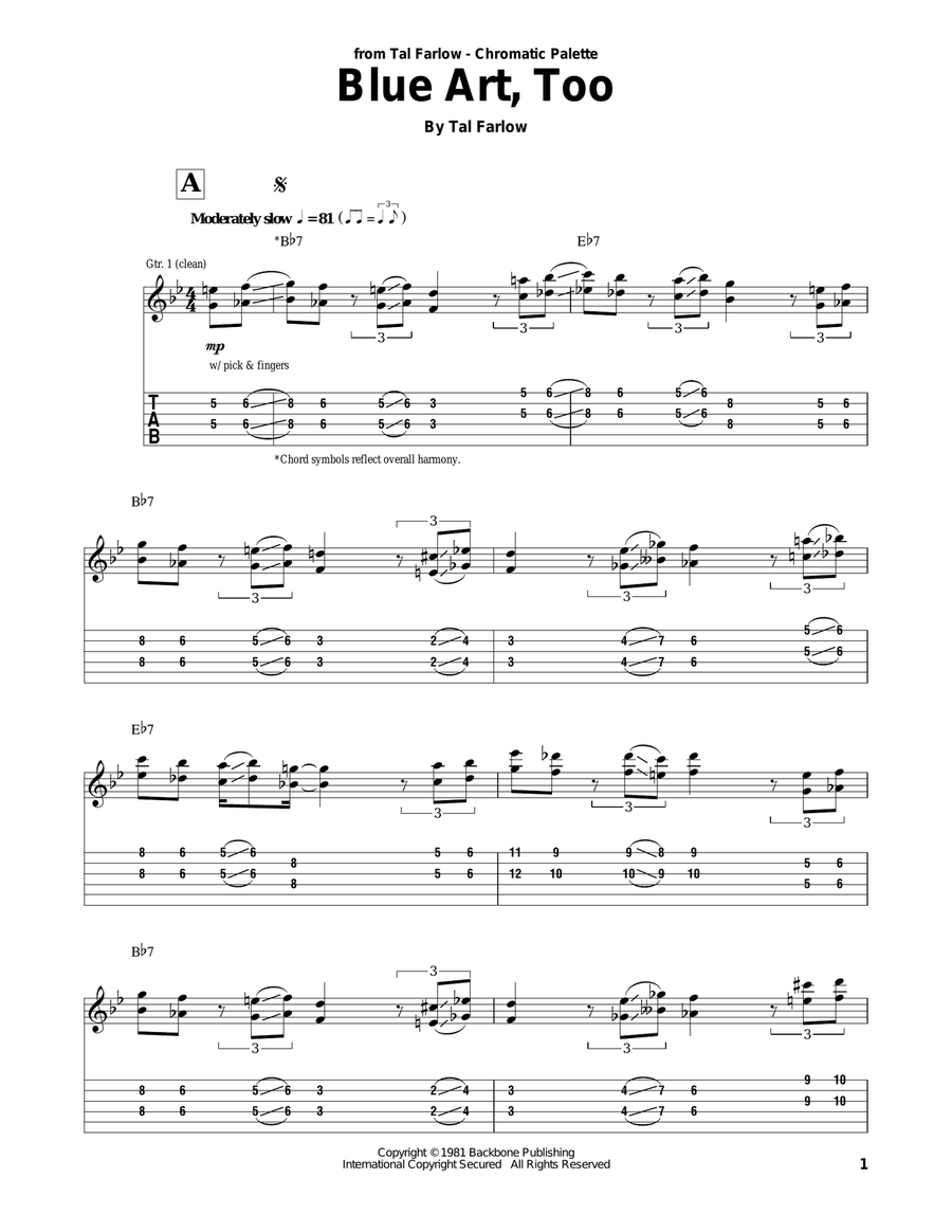 Blue Art, Too Blue Art, Too Electric Guitar scores gallery preview page 1
