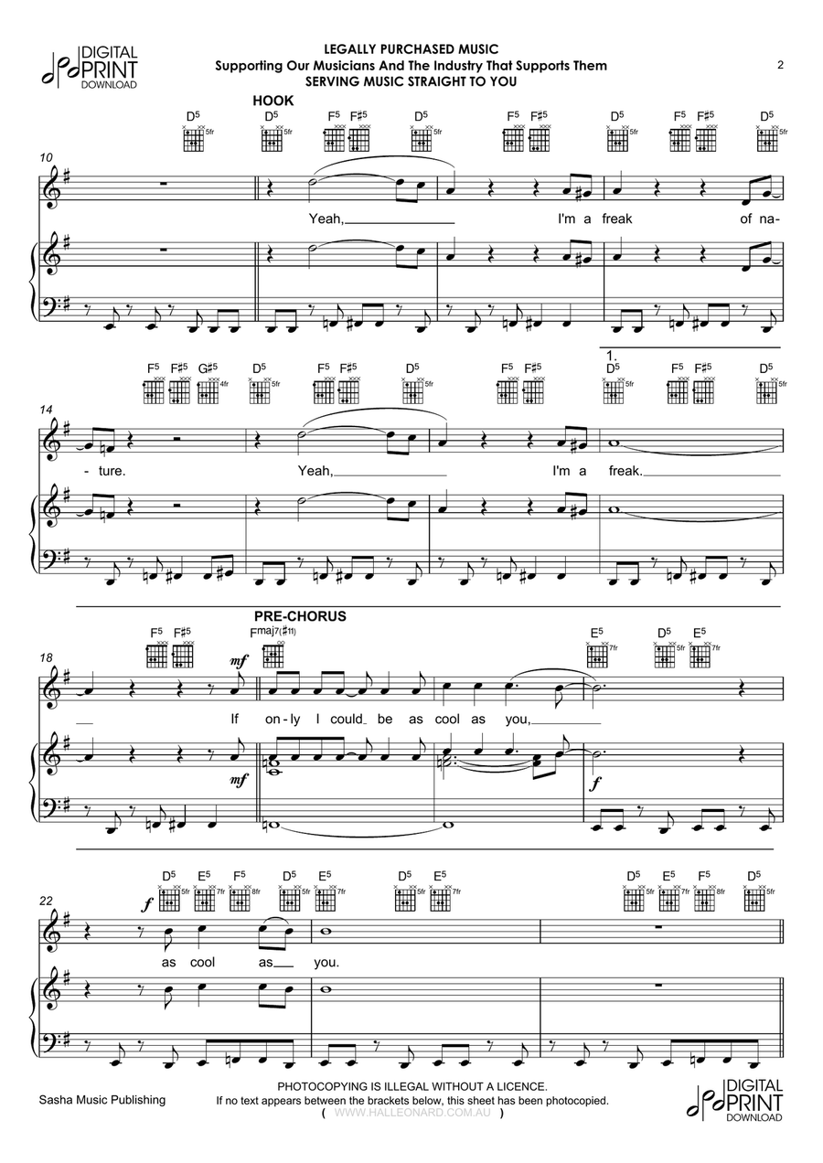Freak Piano, Vocal, Guitar scores gallery preview page 2
