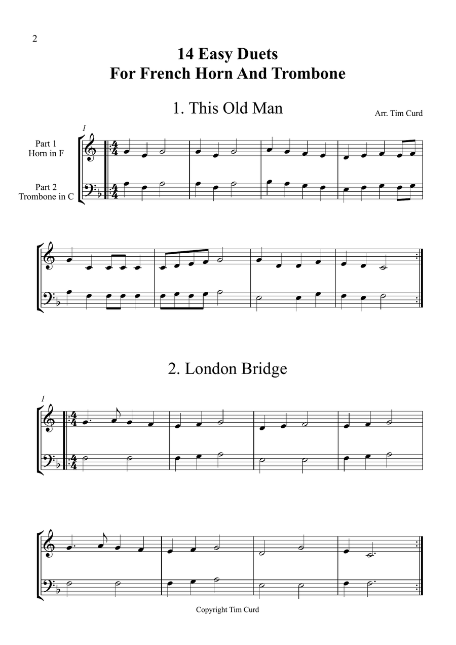 14 Easy Duets For French Horn And Trombone Brass Duet scores gallery preview page 2