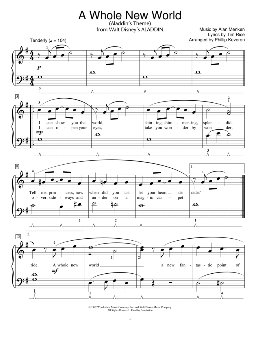 A Whole New World (from Aladdin) (arr. Phillip Keveren) Piano Method scores gallery preview page 1