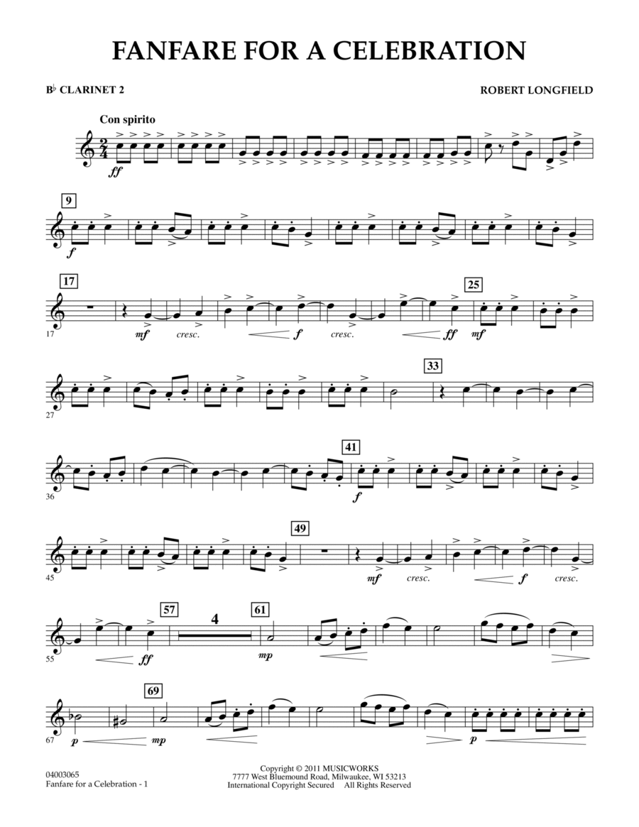 Fanfare For A Celebration - Bb Clarinet 2 Concert Band scores gallery preview page 1