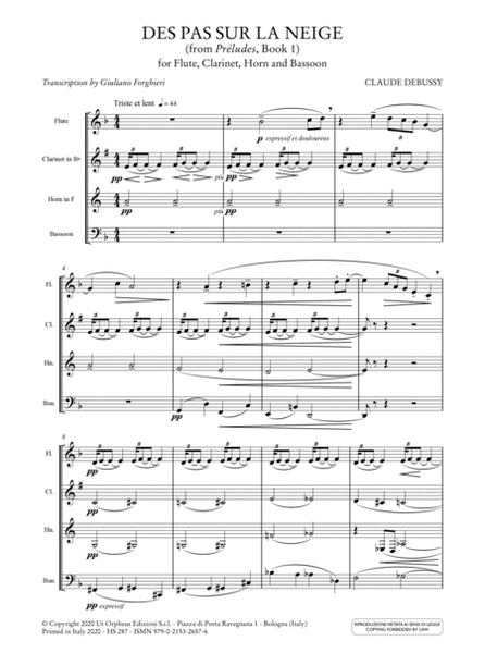 Des pas sur la neige (from ‘Préludes’, Book 1) for Flute, Clarinet, Horn and Bassoon