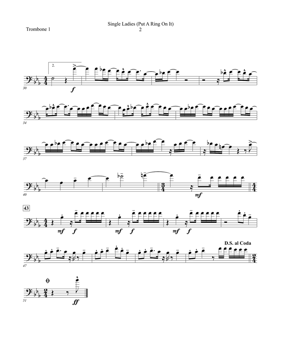 Single Ladies (Put A Ring On It) Brass Quartet scores gallery preview page 5