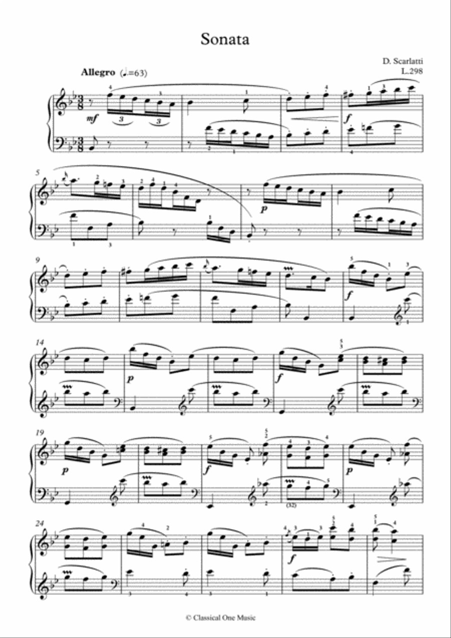 Scarlatti-Sonata in B-Major L.298 K.112(piano) Piano Solo scores gallery preview page 2