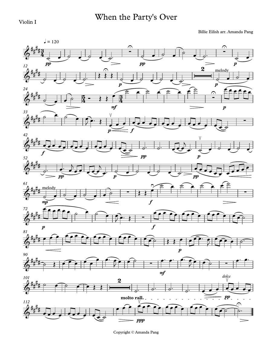 When The Party's Over String Quartet scores gallery preview page 1