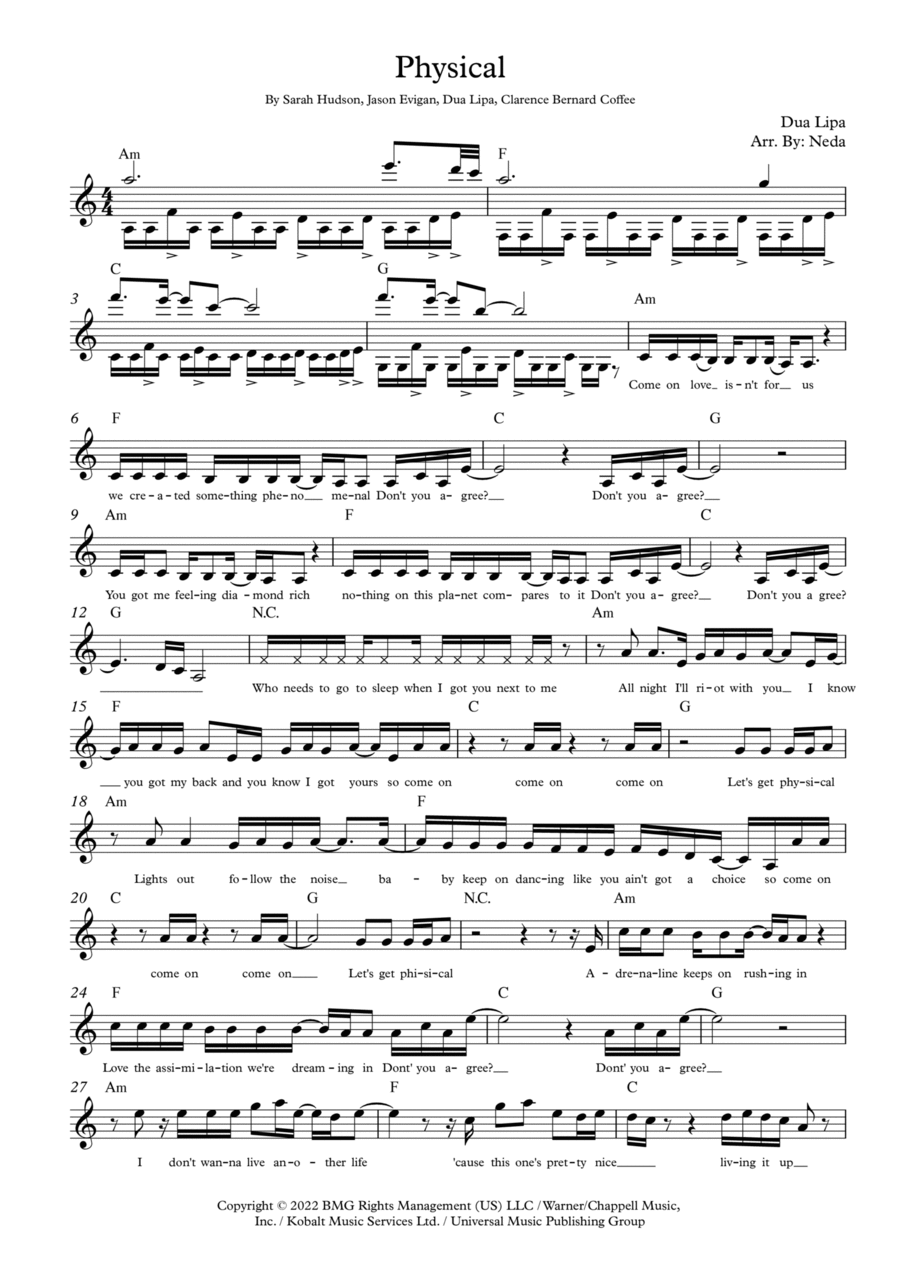 Physical Physical Piano scores gallery preview page 1