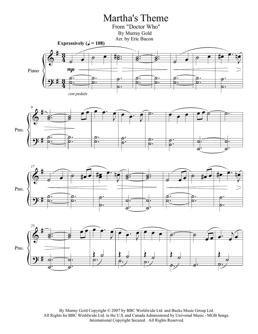 Martha's Theme Piano Solo scores gallery preview page 1