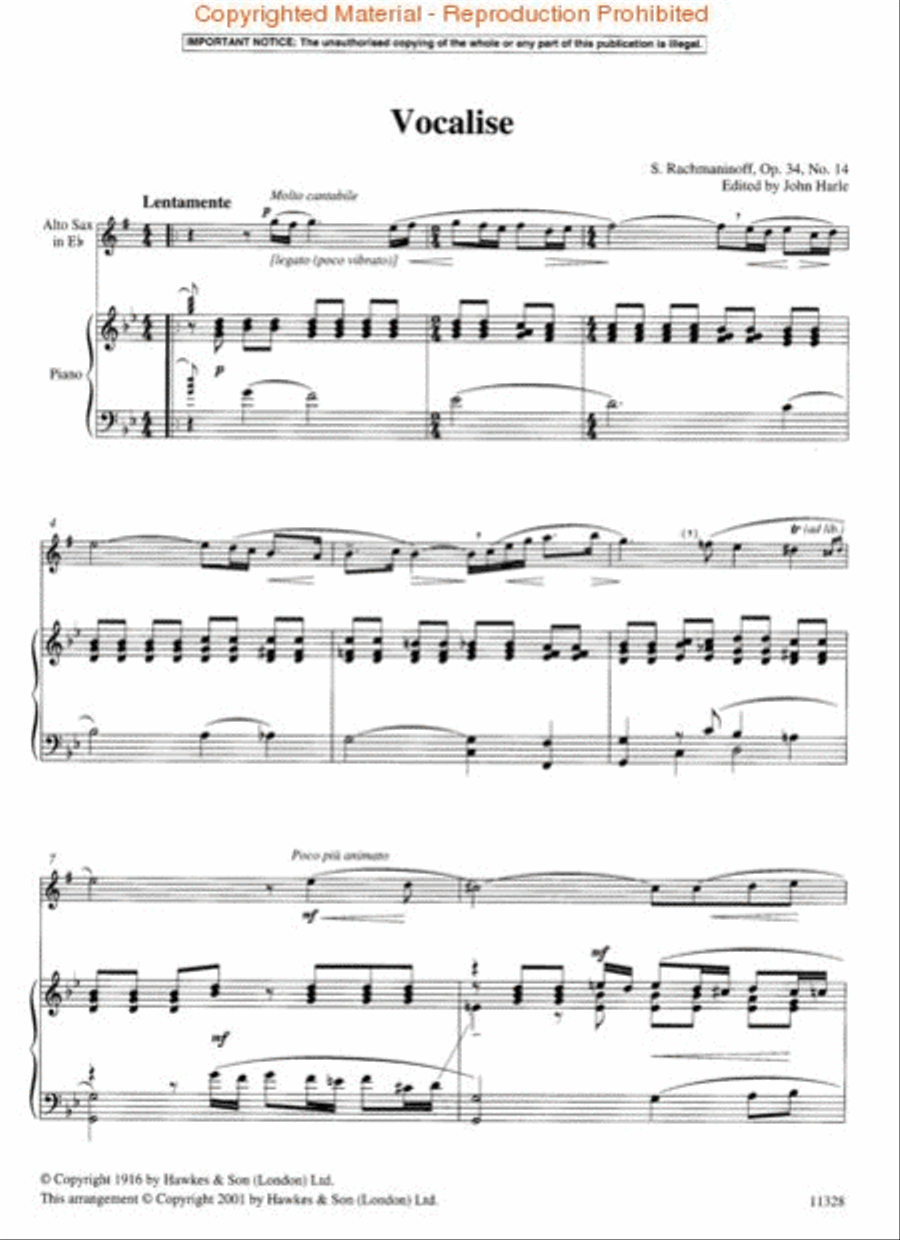 Vocalise Op. 34, No. 14 Alto Saxophone scores gallery preview page 2