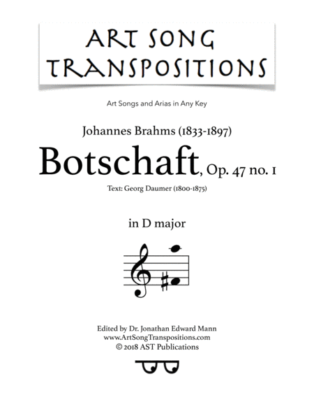 BRAHMS: Botschaft, Op. 47 no. 1 (transposed to D major)